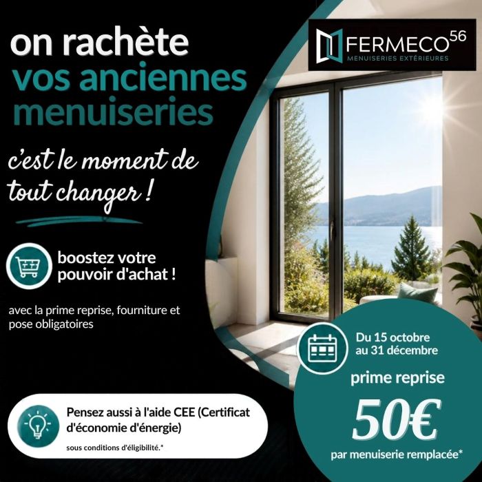 FERMECO56 - Menuiseries extérieures à LORIENT dans le MORBIHAN : Nous installons  portes d’entrée, fenêtres et portes-fenêtres, volets roulants et battants, portes de garage, portails, pergolas, stores, terrasse bois